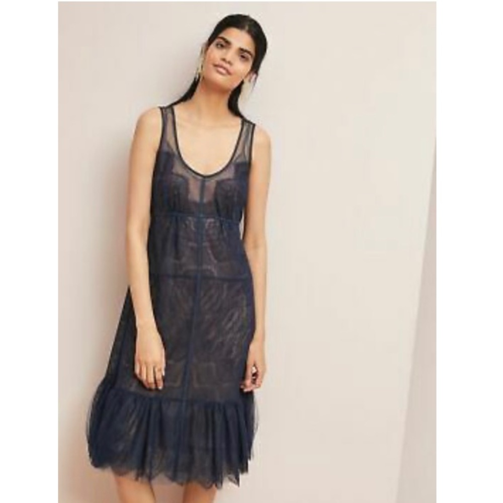 Anthropologie Navy Lace Dress (slip included!)
